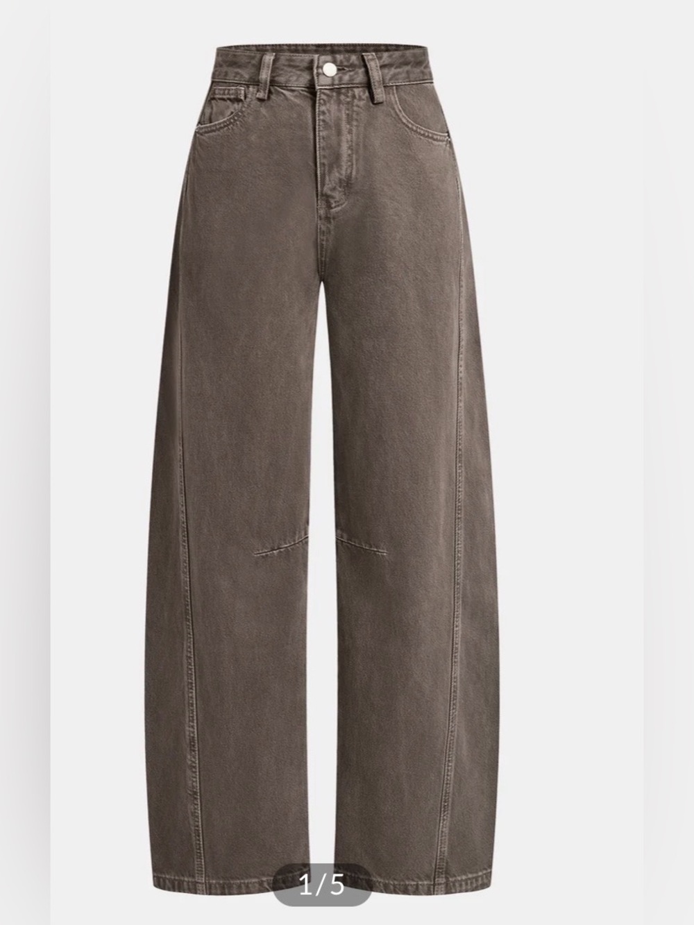 Commense Distressed Denim Curved-Leg Pants in Brown. Size X-Small